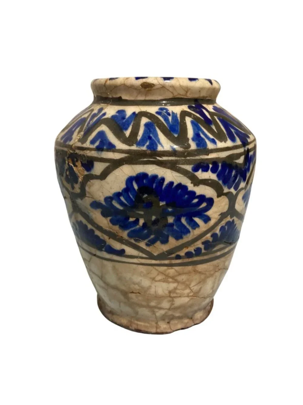 Antique 18th Century Persian Safavid Blue And White Pottery Vase
